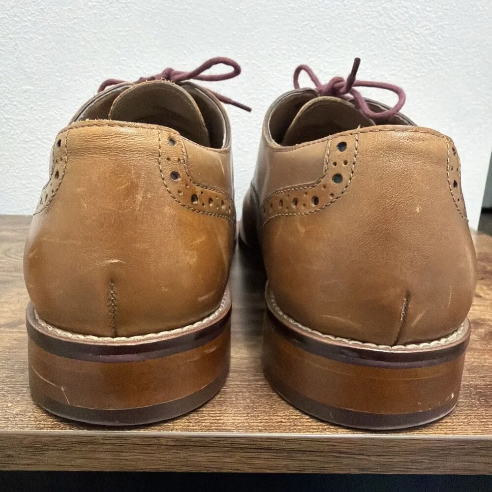 Johnston & Murphy Tan Leather Wingtip Oxfords with Burgundy Laces